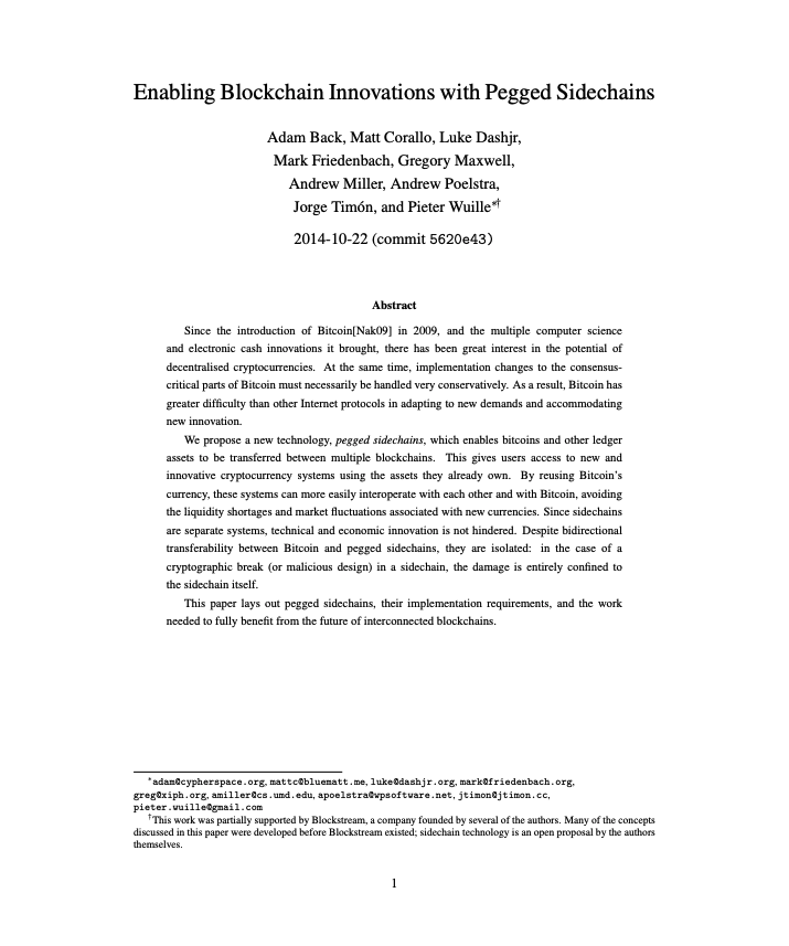 [Enabling Blockchain Innovations with Pegged Sidechains](https://blockstream.com/sidechains.pdf)